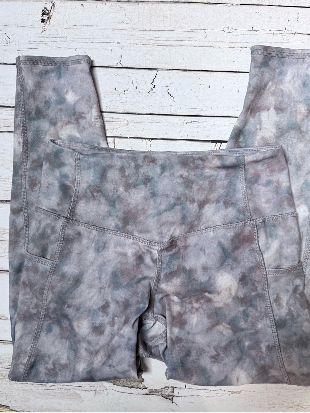 Evolution and Creation Gray and Blue Tie-Dye Leggings with Side Pockets